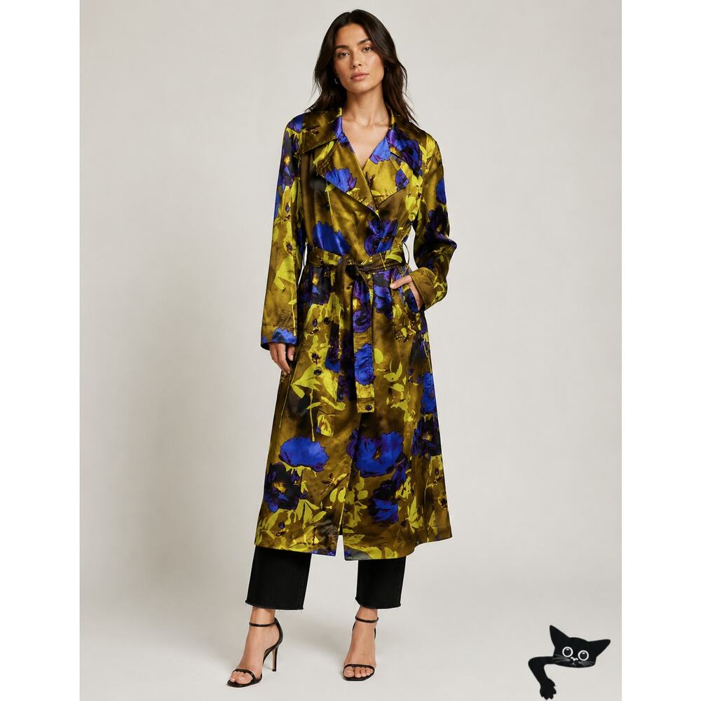 Dries Van Noten floral satin trench coat yellow women US 8 double-breasted - Picture 6 of 15